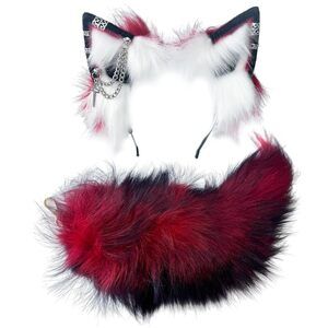 8291 Cat Fox Wolf Ears And Tail Set - Plush Cosplay Clips